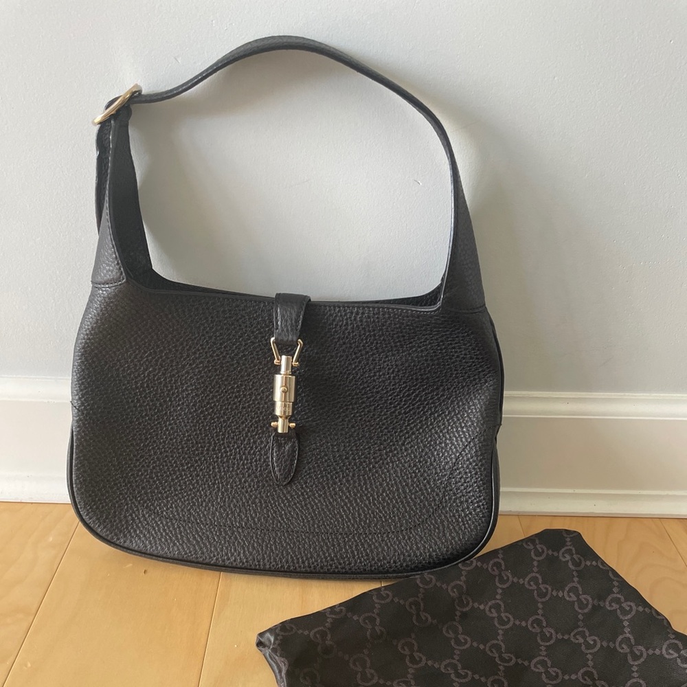 Authentic GUCCI Jackie Shoulder Hand Bag Leather Black